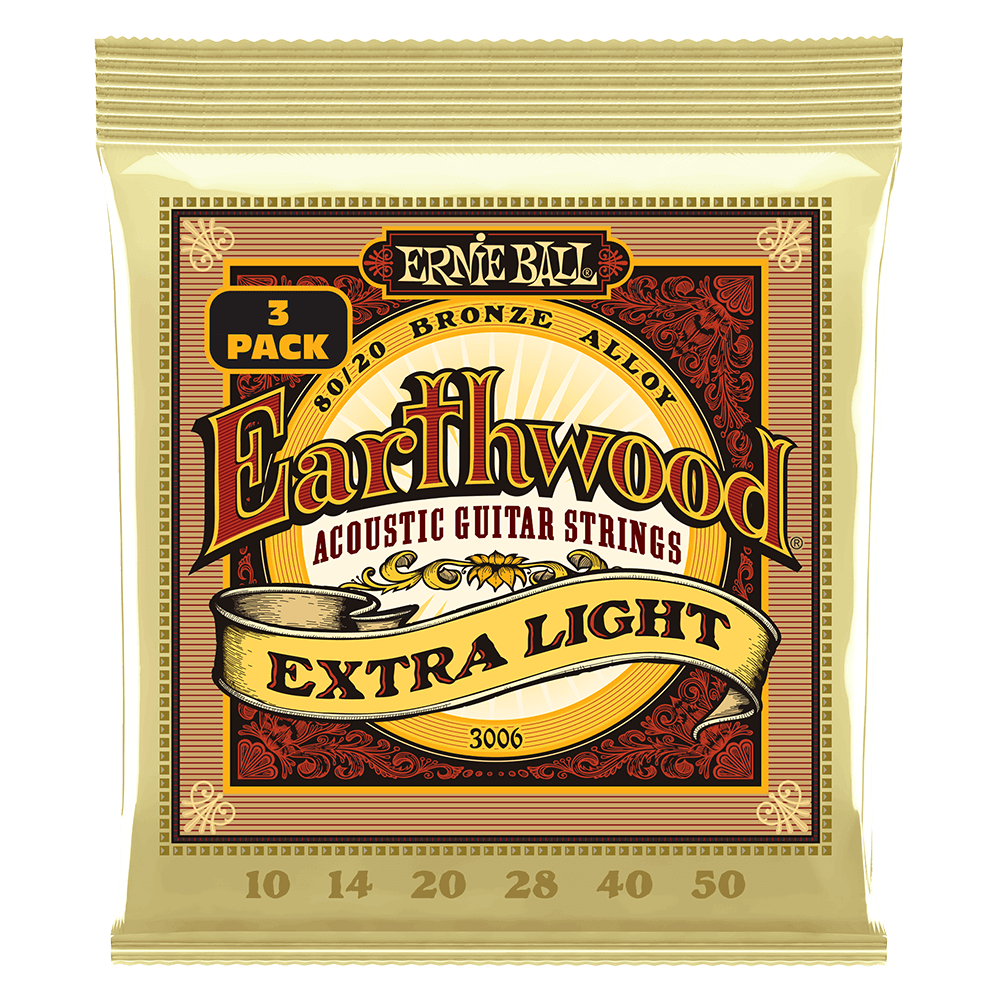 Extra Light Earthwood 80/20 Bronze Acoustic Guitar Strings 10-50 Gauge - 3 Pack